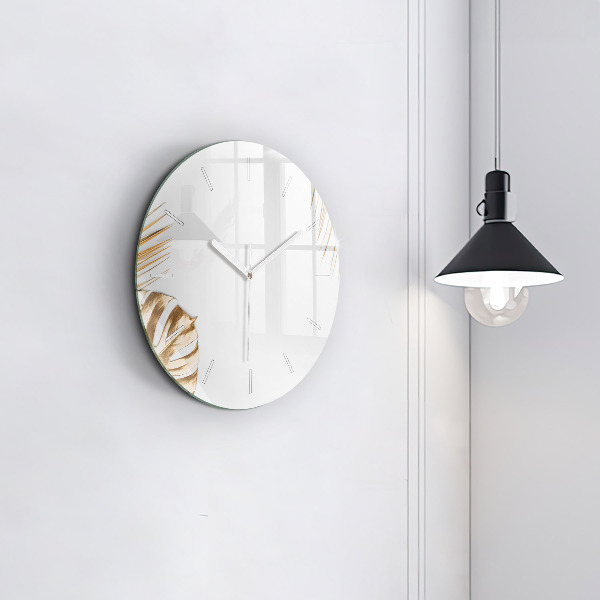 Round glass wall clock Tropical leaves