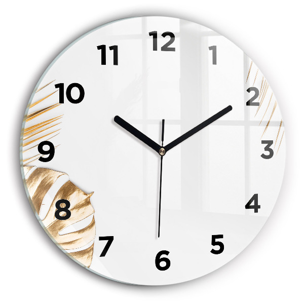 Round glass wall clock Tropical leaves