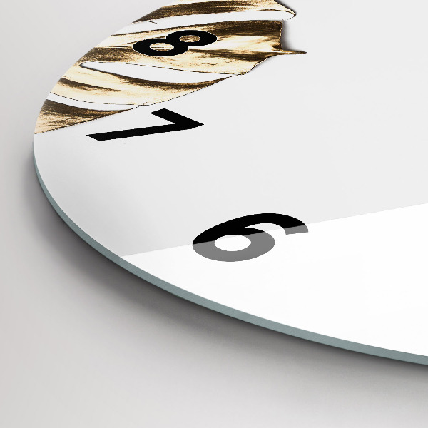 Round glass wall clock Tropical leaves