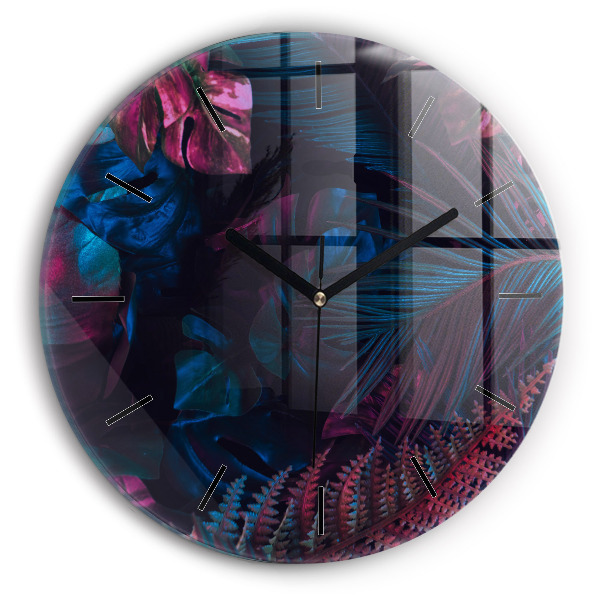 Round glass wall clock Exotic flowers
