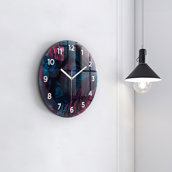 Round glass wall clock Exotic flowers