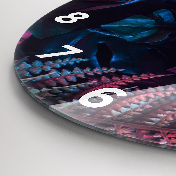 Round glass wall clock Exotic flowers