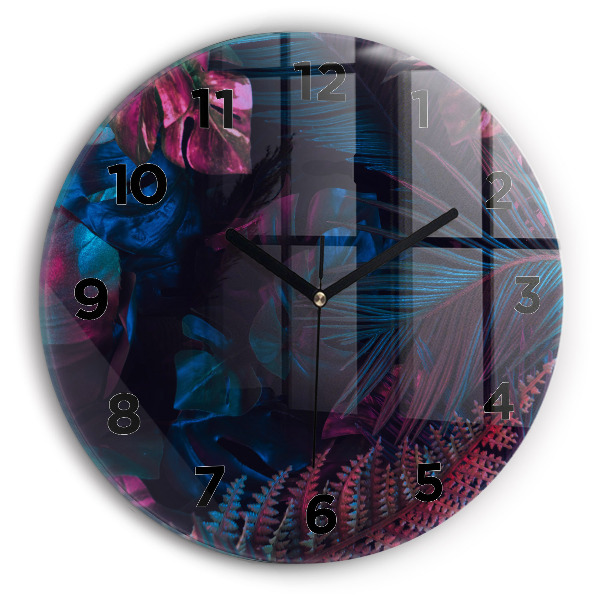 Round glass wall clock Exotic flowers