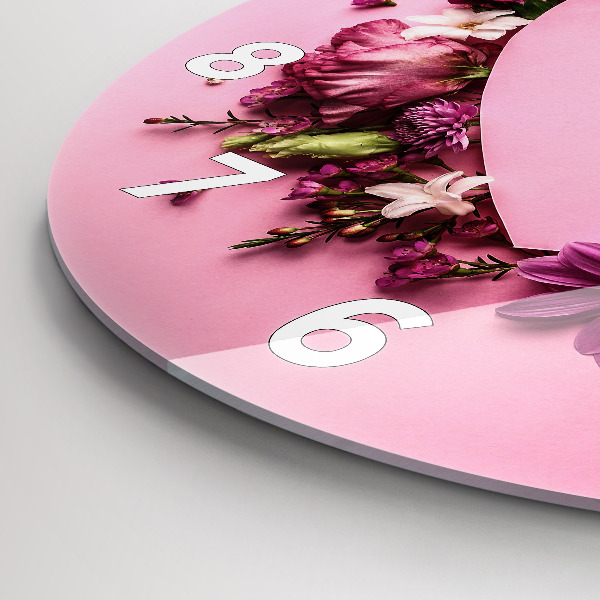 Round glass wall clock Heart of flowers
