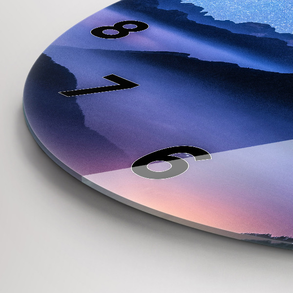 Round glass wall clock Milky Way and Mountains