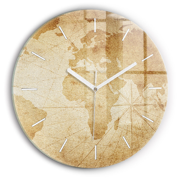 Round glass wall clock Vintage world map