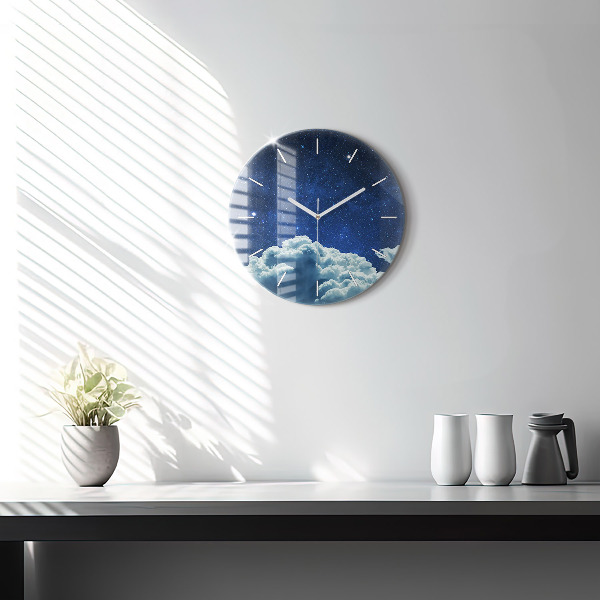 Round glass wall clock Night sky