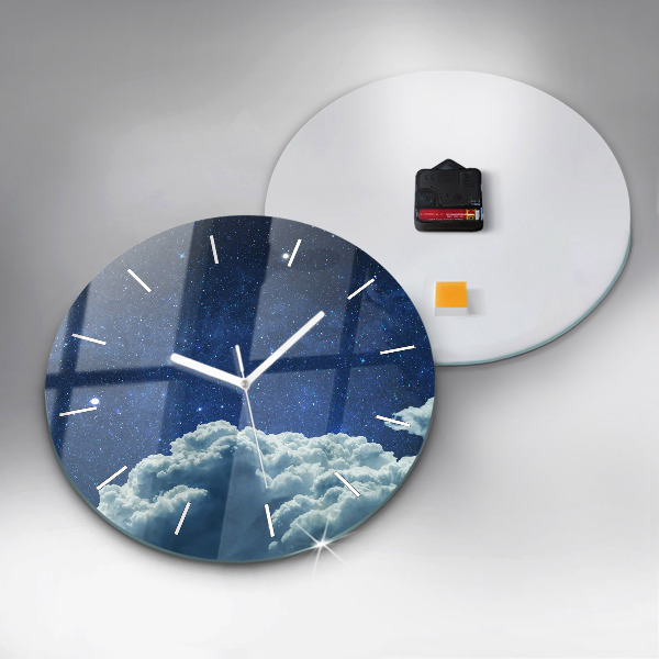 Round glass wall clock Night sky
