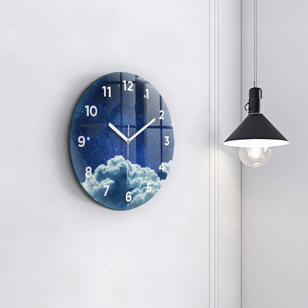 Round glass wall clock Night sky