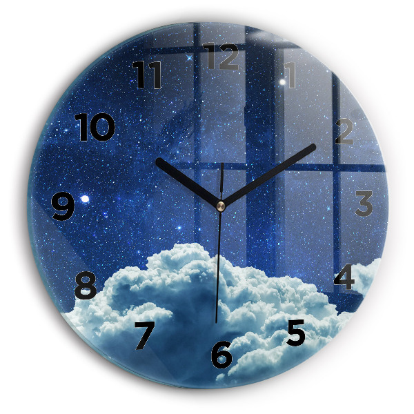 Round glass wall clock Night sky