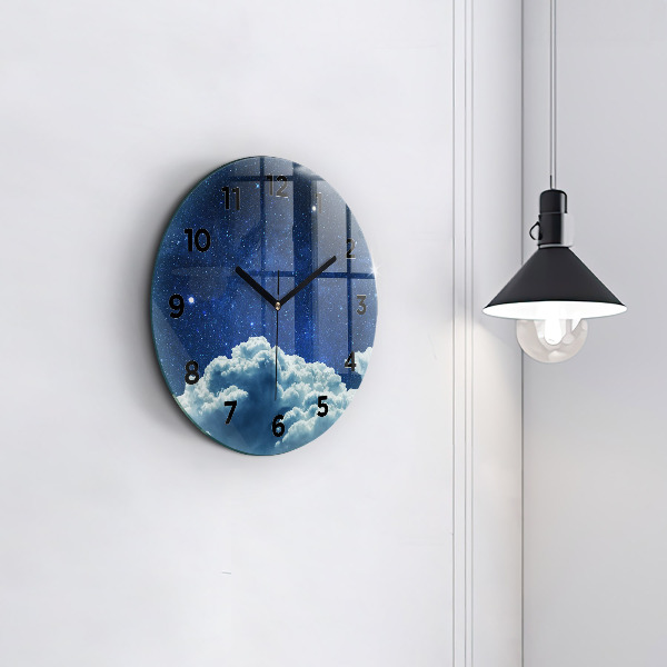 Round glass wall clock Night sky