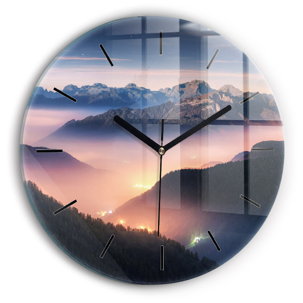 Round glass wall clock Mountain peak landscape