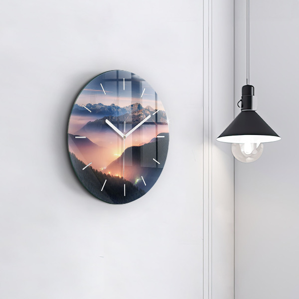 Round glass wall clock Mountain peak landscape