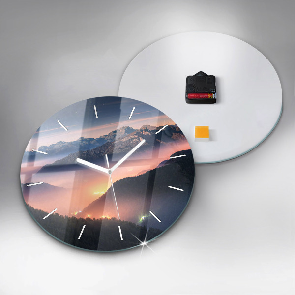 Round glass wall clock Mountain peak landscape