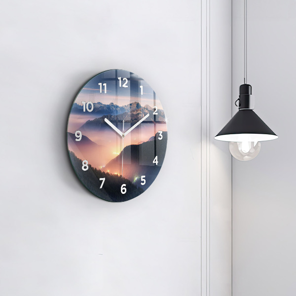 Round glass wall clock Mountain peak landscape