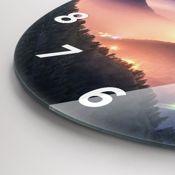 Round glass wall clock Mountain peak landscape