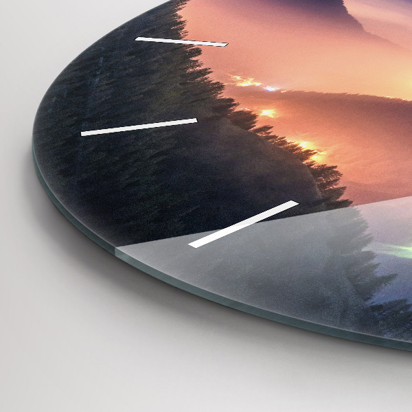 Round glass wall clock Mountain peak landscape