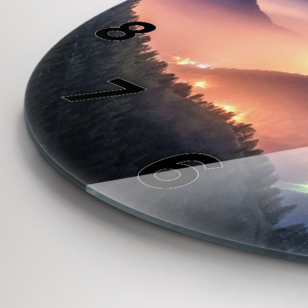 Round glass wall clock Mountain peak landscape