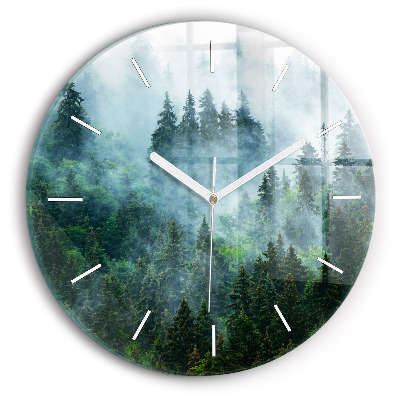 Round glass wall clock Misty forest