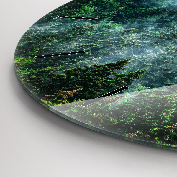 Round glass wall clock Misty forest