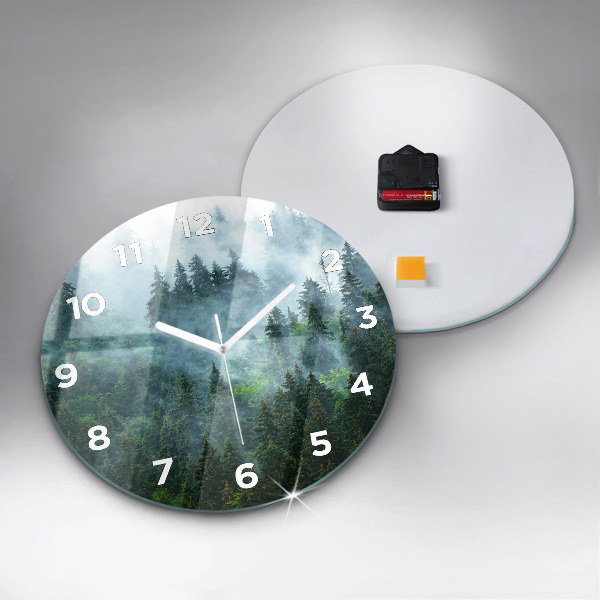 Round glass wall clock Misty forest