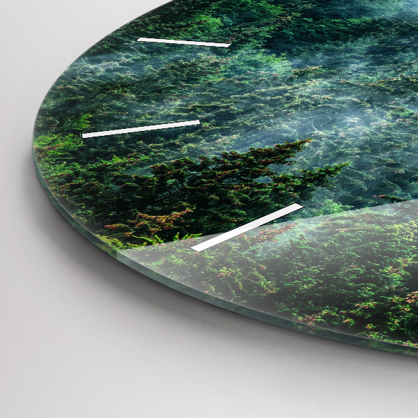 Round glass wall clock Misty forest