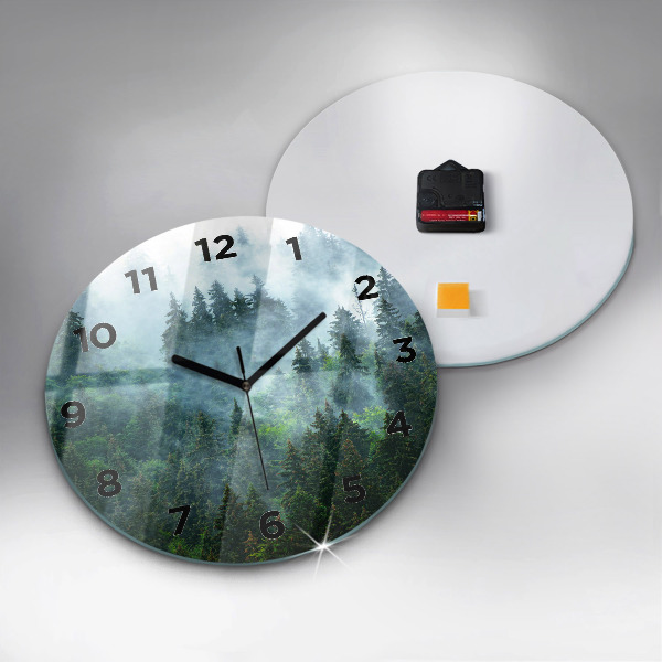 Round glass wall clock Misty forest