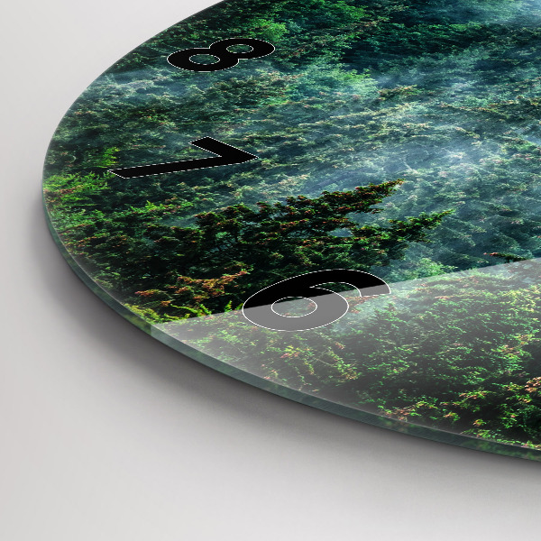 Round glass wall clock Misty forest