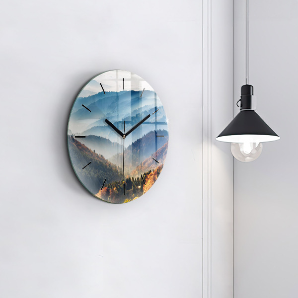 Round glass wall clock Mountain landscape