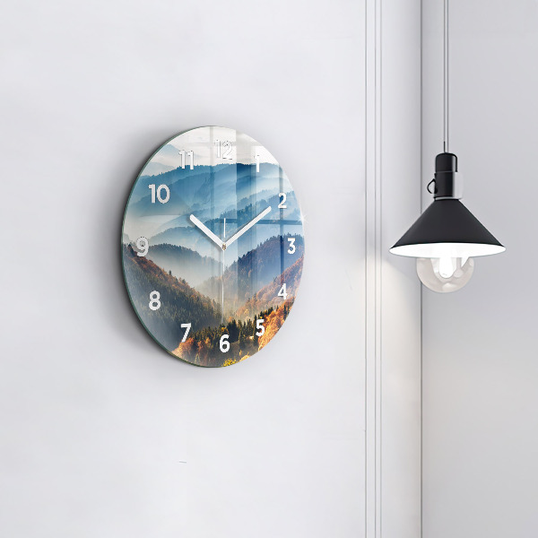 Round glass wall clock Mountain landscape