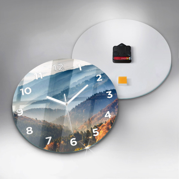 Round glass wall clock Mountain landscape