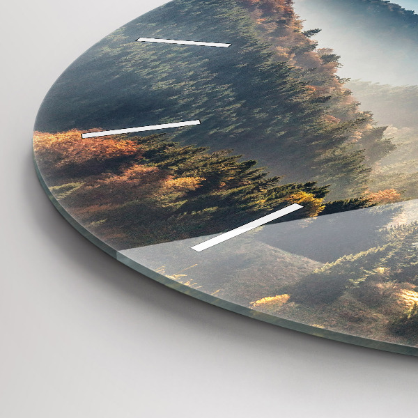 Round glass wall clock Mountain landscape
