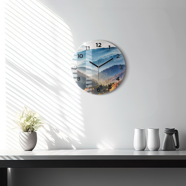 Round glass wall clock Mountain landscape
