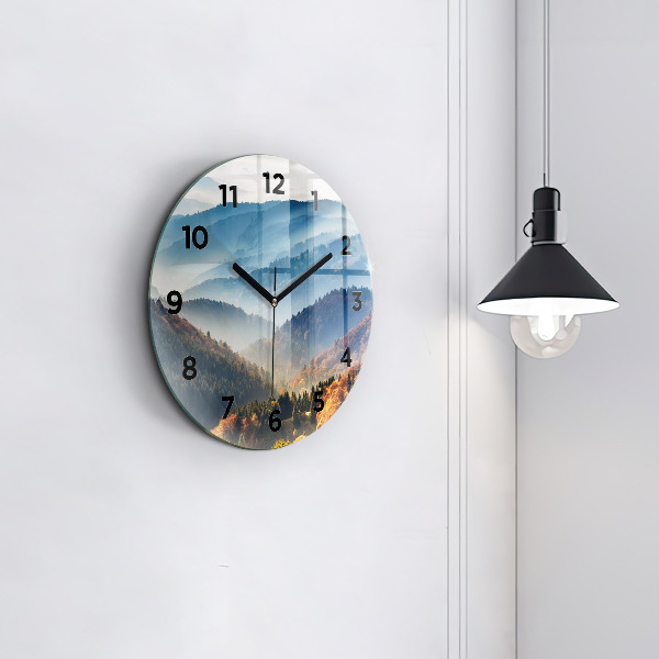 Round glass wall clock Mountain landscape