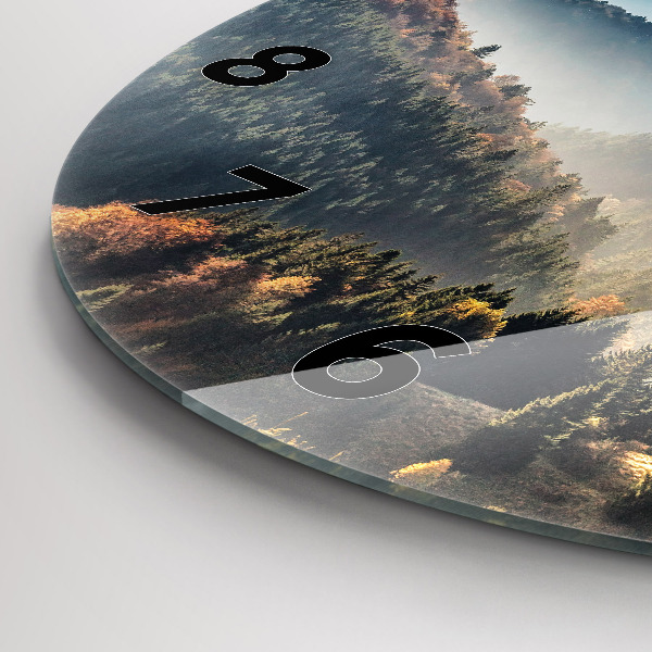 Round glass wall clock Mountain landscape