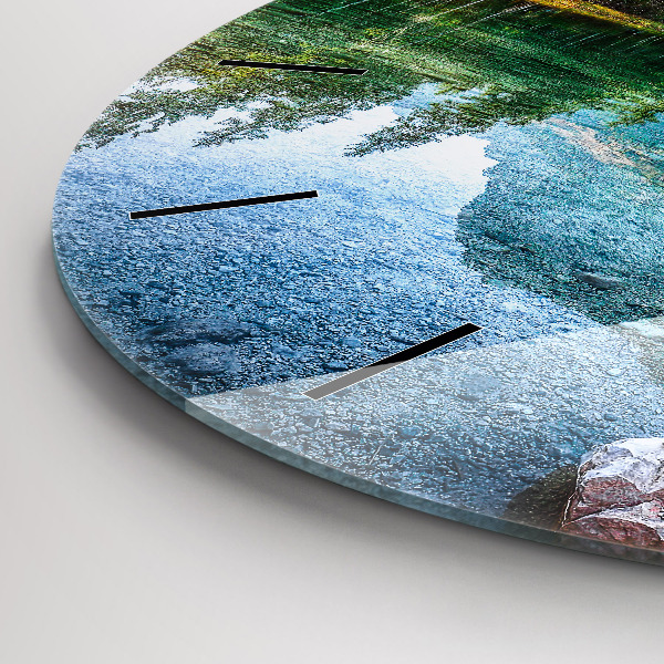 Round glass wall clock River Mountains Landscape