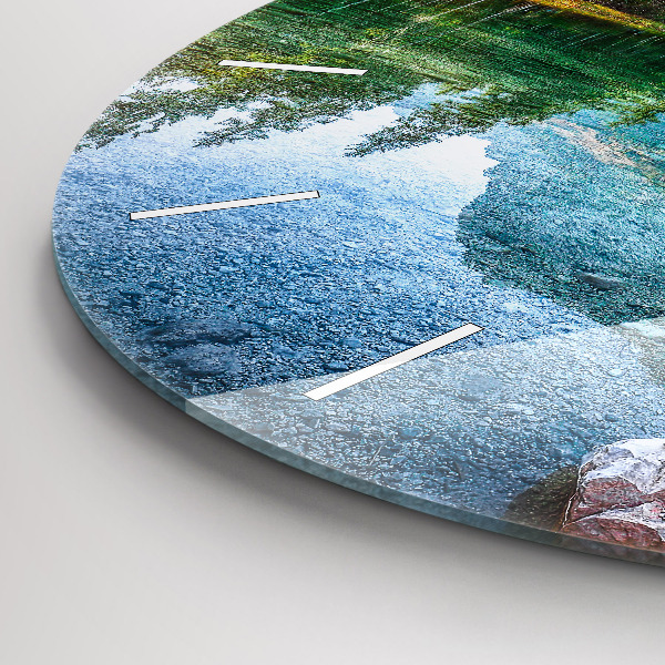 Round glass wall clock River Mountains Landscape