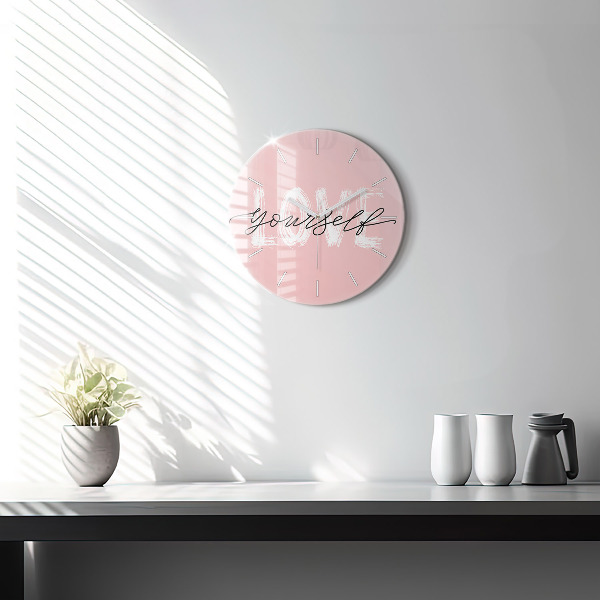 Round glass wall clock The inscription Love yourself