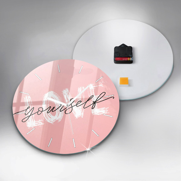 Round glass wall clock The inscription Love yourself