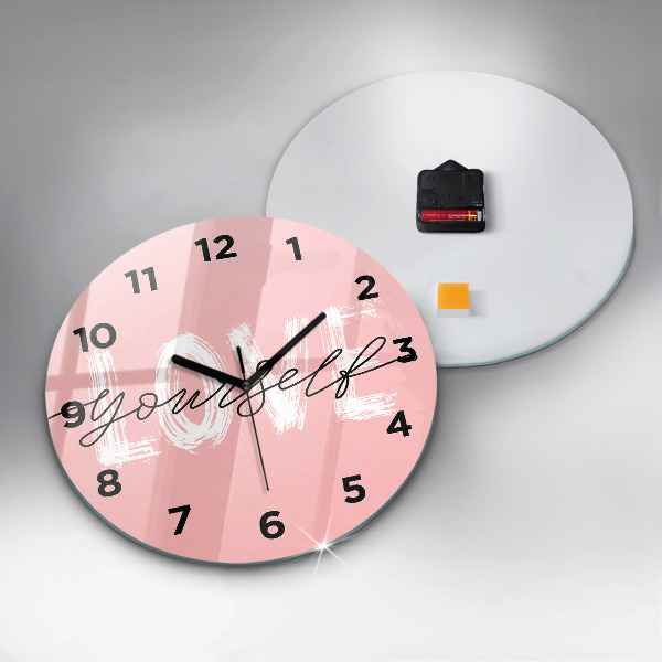 Round glass wall clock The inscription Love yourself