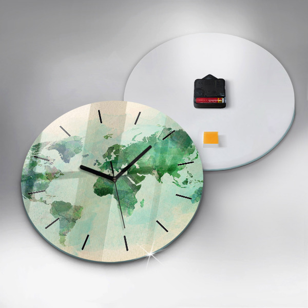 Round glass wall clock Watercolor world map