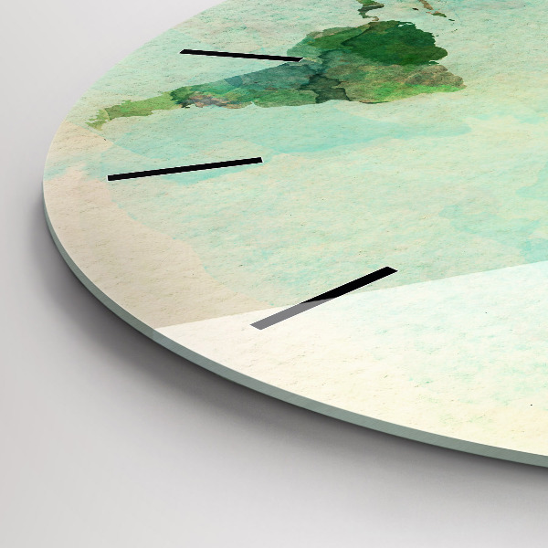 Round glass wall clock Watercolor world map