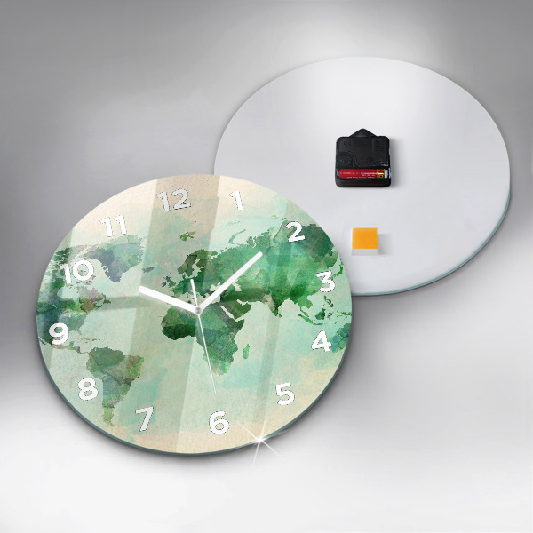 Round glass wall clock Watercolor world map
