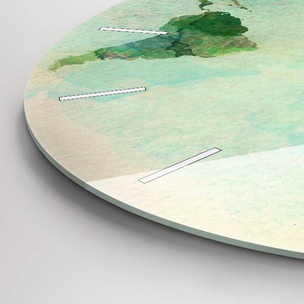 Round glass wall clock Watercolor world map