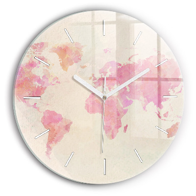Round glass wall clock Watercolor world map