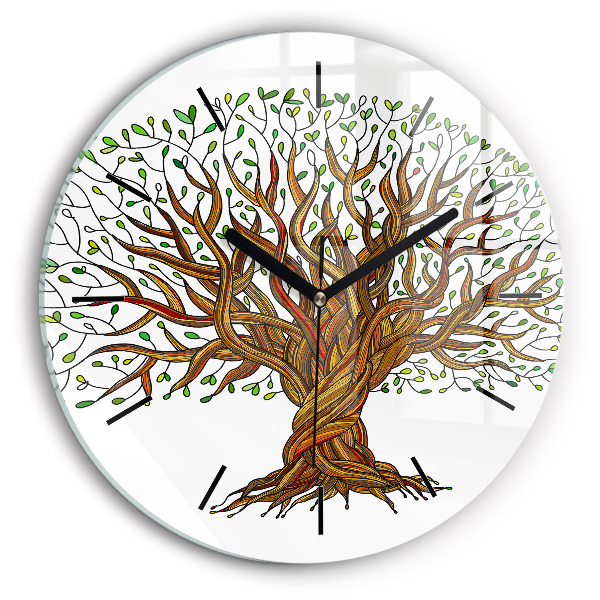 Round glass wall clock Tree and roots