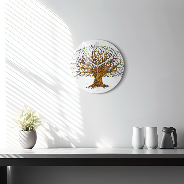 Round glass wall clock Tree and roots