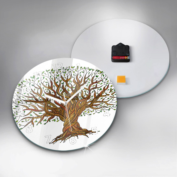 Round glass wall clock Tree and roots