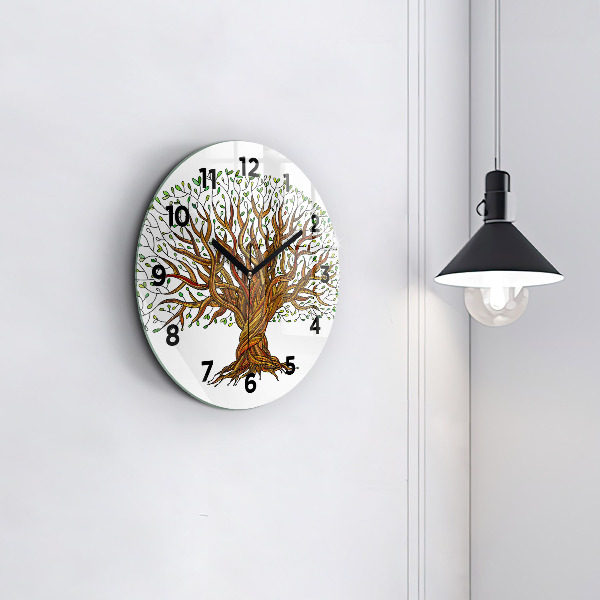 Round glass wall clock Tree and roots