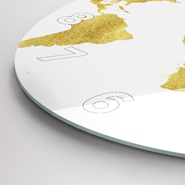 Round glass wall clock Golden map of the world